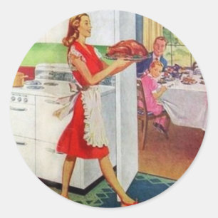 Sticker Rond Femme au foyer rétro à Thanksgiving