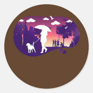 Sticker Rond Femme avec chien Urban Lifestyle City