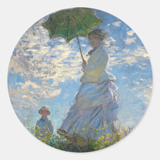 Sticker Rond Femme avec parasol - Madame Monet et son fils (Devant)