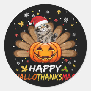 Sticker Rond Femme Chat mignonne Hallothanksmas Halloween que