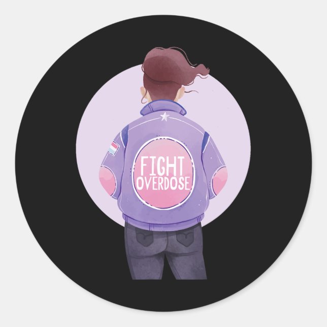 Sticker Rond femme combat l'overdose Purple Ribbon Overdose (Devant)