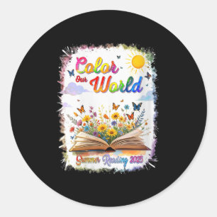 Sticker Rond Femme Couleur Notre Monde Lecture Été Livre Wildfl
