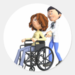 Sticker Rond Femme de bande dessinée dans le fauteuil roulant