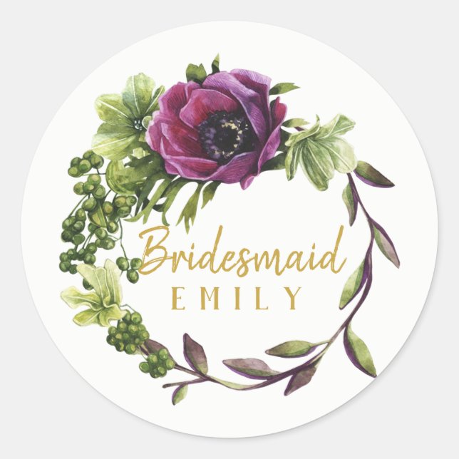 Sticker Rond Femme de chambre de la couronne de pivoine pourpre (Devant)
