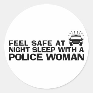 Sticker Rond Femme de police drôle