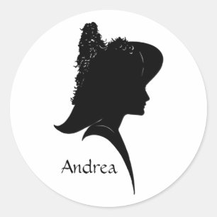 Sticker Rond Femme de silhouette vintage avec chapeau personnel