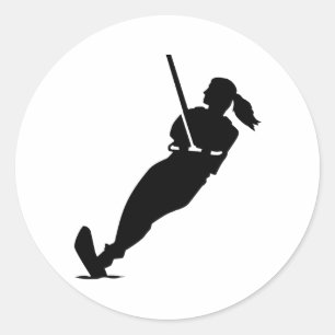 Sticker Rond Femme de ski d'eau