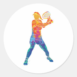 Sticker Rond Femme de tennis de Watercolor