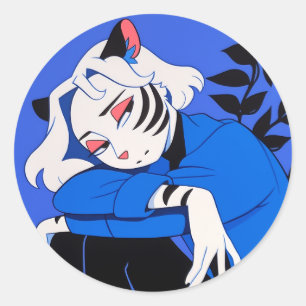 Sticker Rond Femme de tigre
