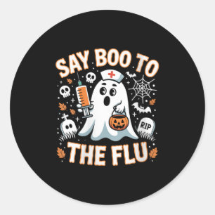 Sticker Rond Femme Drôle Nurse Ghost Halloween Vaccin Dit Boo
