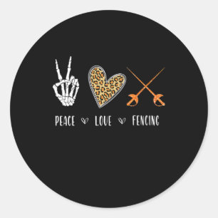 Sticker Rond Femme Drôle Paix Amour Escrime Vêtements Cadeau Po