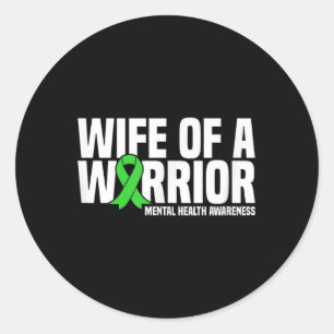 Sticker Rond Femme D'Un Warrier Green Ribbon La Santé Mentale C