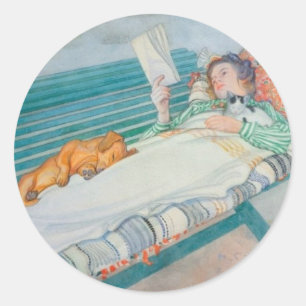 Sticker Rond Femme et chien sur un banc