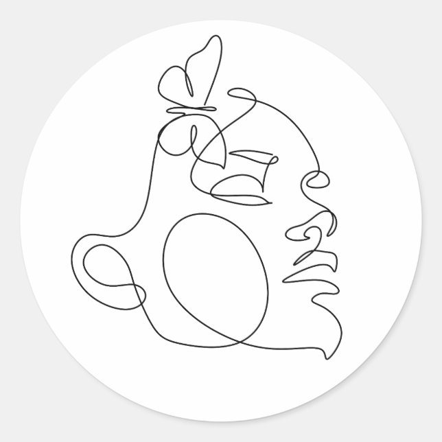 Sticker Rond Femme Face Line Art (Devant)