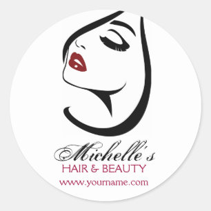 Sticker Rond Femme face rouge lèvres longues cils Icône maquill