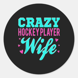 Sticker Rond Femme folle de joueur de hockey Champ de hockey su