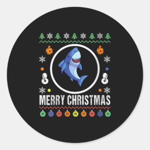 Sticker Rond Femme Joyeux Noël Requin Pull Ugly Noël Tricoté