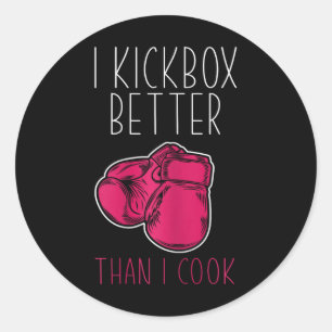 Sticker Rond Femme Kickboxeuse Drôle - J'adore la boxe pieds-po