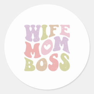 Sticker Rond Femme Maman Boss Retro Script Super Fête des mères