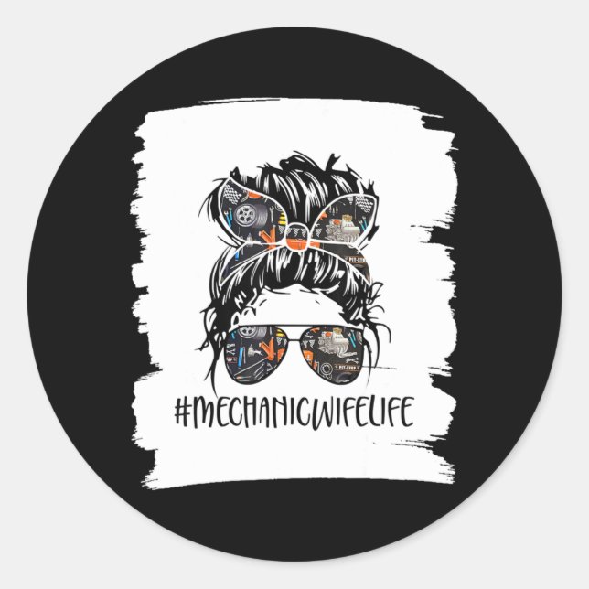 Sticker Rond Femme Mécanicwifelife Mécanique Femme vie Messeuse (Devant)