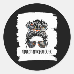 Sticker Rond Femme Mécanicwifelife Mécanique Femme vie Messeuse
