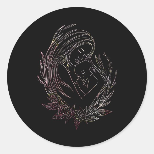 Sticker Rond Femme Mère Bébé Mini-femme Doula (Devant)