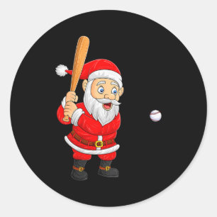 Sticker Rond Femme Noël de Noël jouant au baseball Xmas drôle