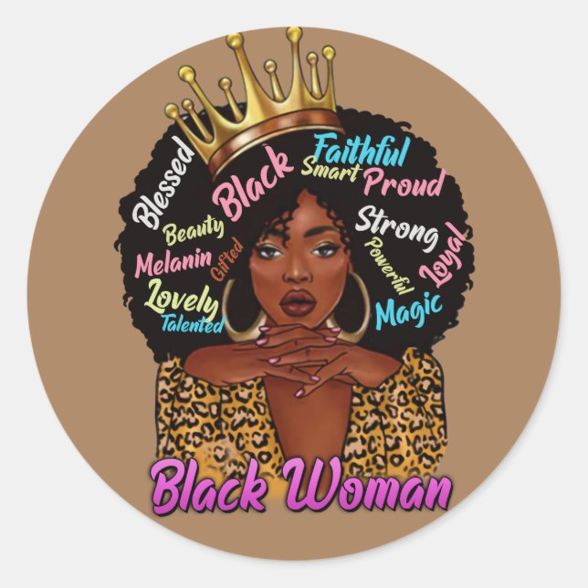 Sticker Rond Femme noire Afro (Devant)