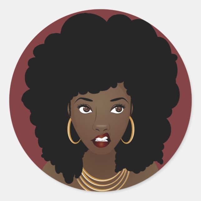Sticker Rond Femme Noire, Cheveux Naturels, Expression Agacée (Devant)