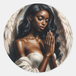 Sticker Rond Femme noire de l'ange priant peinture