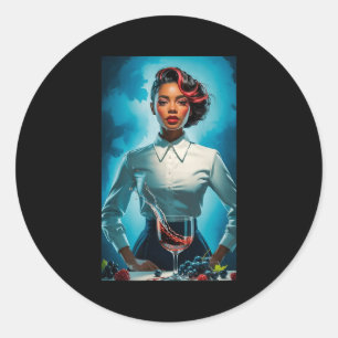 Sticker Rond Femme noire élégante éclaboussure de vin rouge art