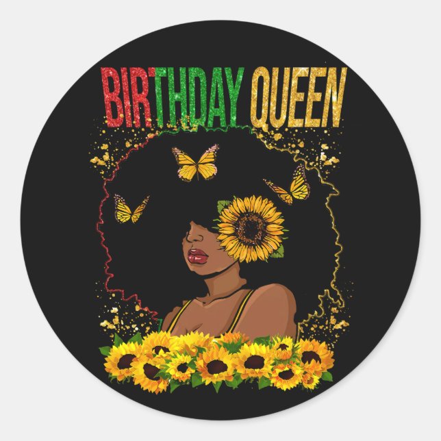 Sticker Rond Femme noire Reine Anniversaire (Devant)