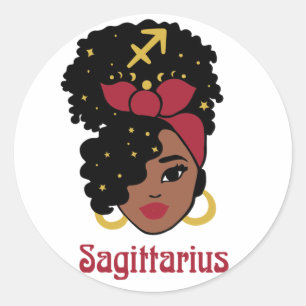 Sticker Rond Femme noire Zodiac Sagittarius