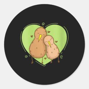 Sticker Rond Femme Oiseau Kiwi est amoureux du fruit Kiwi Anima
