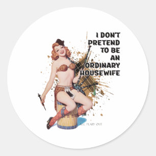 Sticker Rond Femme ordinaire Rétro Humour ménagère Épouse fille