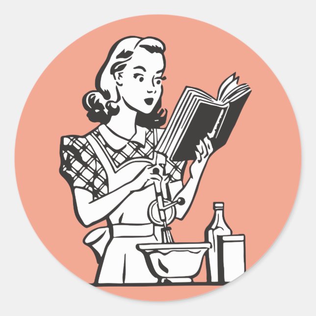 Sticker Rond Femme rétro cuisine drôle années 1950 (Devant)