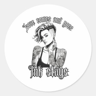 Sticker Rond Femme Tatouée Femme Simple Femme Enquêtée Femme Po