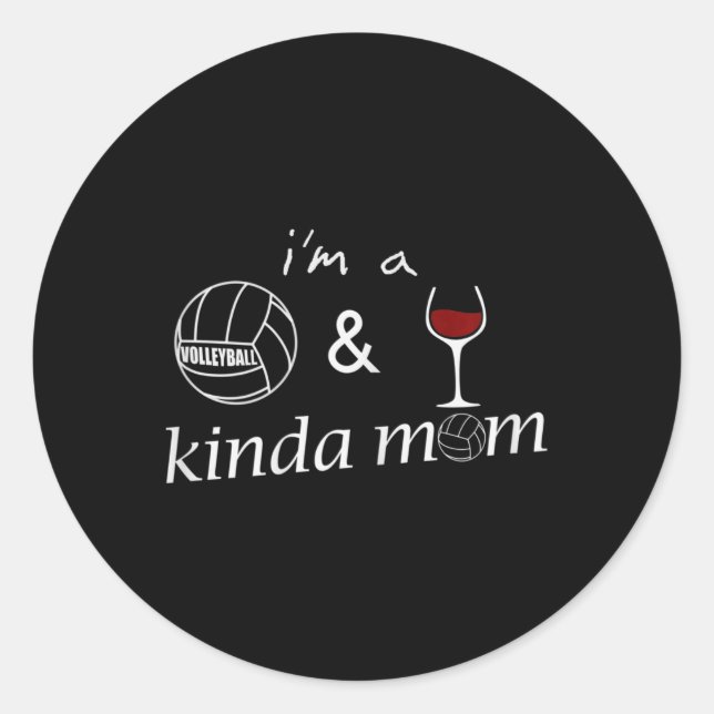 Sticker Rond Femme Un Volley-Ball Et Vin Kinda Maman Un Volleyb (Devant)