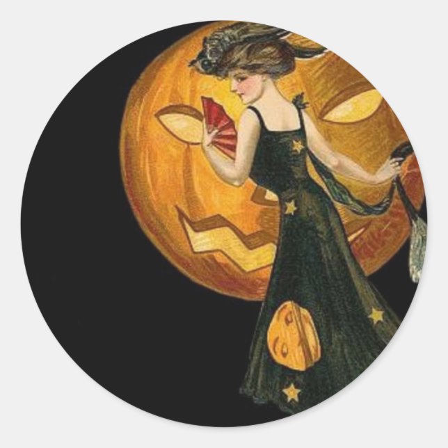 Sticker Rond Femme vintage et Citrouille (Devant)