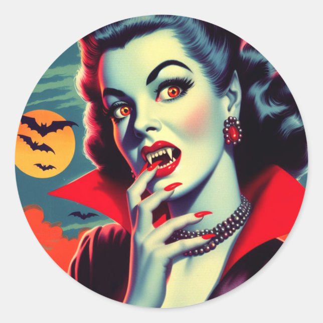 Sticker Rond Femme vintage Vampire (Devant)