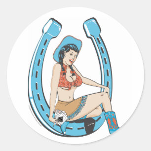 Sticker Rond Femme vintage vedette cowgirl