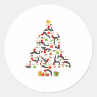 Sticker Rond Femme Yoga Arbre de Noël Gymnastique