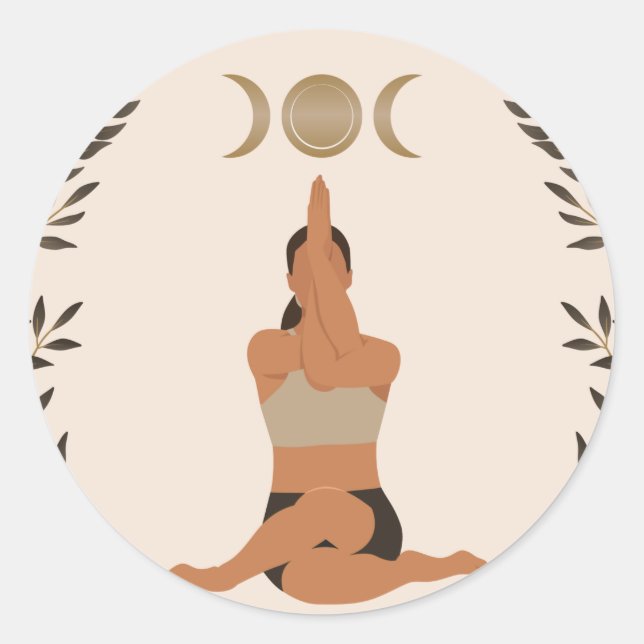Sticker Rond Femme yoga pose bras aigle lune spirituelle (Devant)