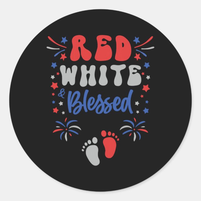 Sticker Rond Femmes 4 juillet Robe De Grossesse Rouge Blanc Et  (Devant)