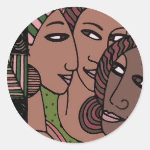 Sticker Rond Femmes afro-américaines roses et vertes