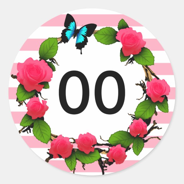 Sticker Rond Femmes Beau Rose 50e 60e 70e 80e anniversaire (Devant)