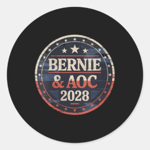 Sticker Rond Femmes Bernie Sanders Et Aoc 2028 Pour Président C