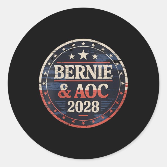 Sticker Rond Femmes Bernie Sanders Et Aoc 2028 Pour Président C (Devant)