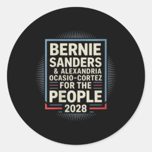 Sticker Rond Femmes Bernie Sanders Et Aoc 2028 Pour Président C