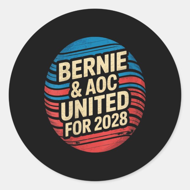 Sticker Rond Femmes Bernie Sanders Et Aoc 2028 Pour Président C (Devant)
